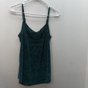 Lucky Brand Tank Top Cami XS Forest Green Velvet Burnout Fairy Whimsigoth Sheer
